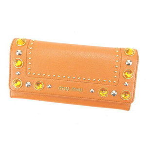Miu Miu long Wallet zipper studs stones orange